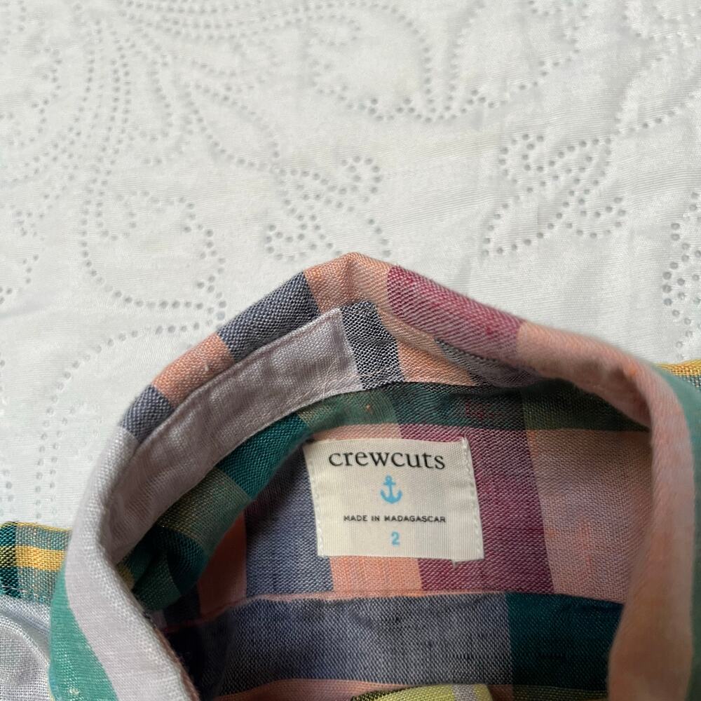NWT Crewcuts Madras Plaid Linen Blend Dress Shirt Size 2 - Picture 7 of 7